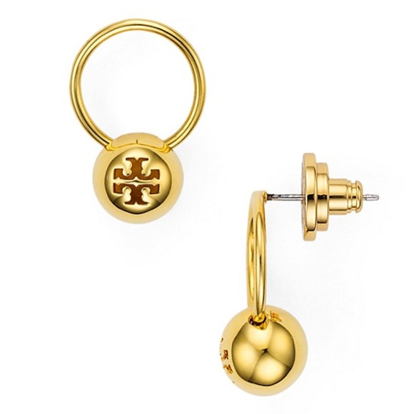 NWOT Tory Burch 16K Logo Bead Drop Earring - Picture 2 of 7